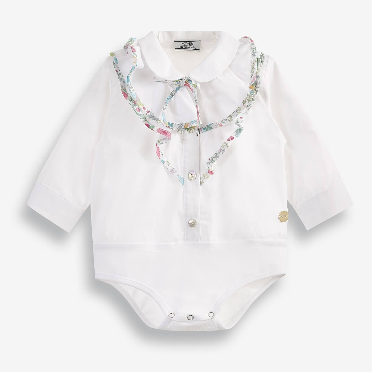 Baby Girls' Bodysuit with Long Sleeves and Neckline Ruffles