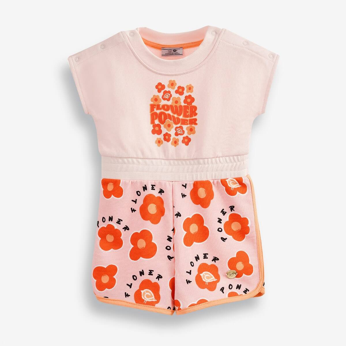 Baby Girls' Short Playsuit with a Floral Print