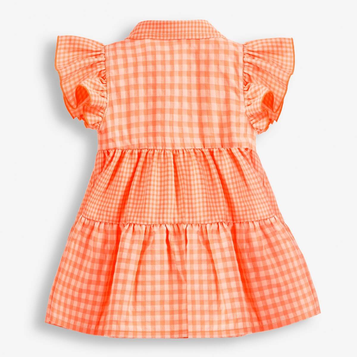 Baby Girls' Checkered Dress with Ruffles on the Shoulders