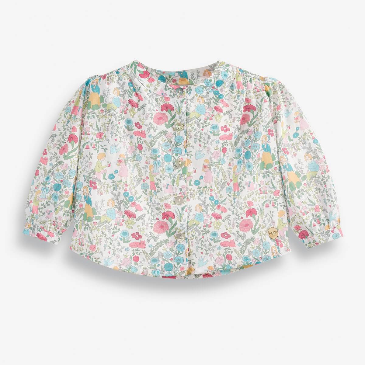 Baby Girls' Shirt with Puffed Sleeves and an All-Over Floral Print