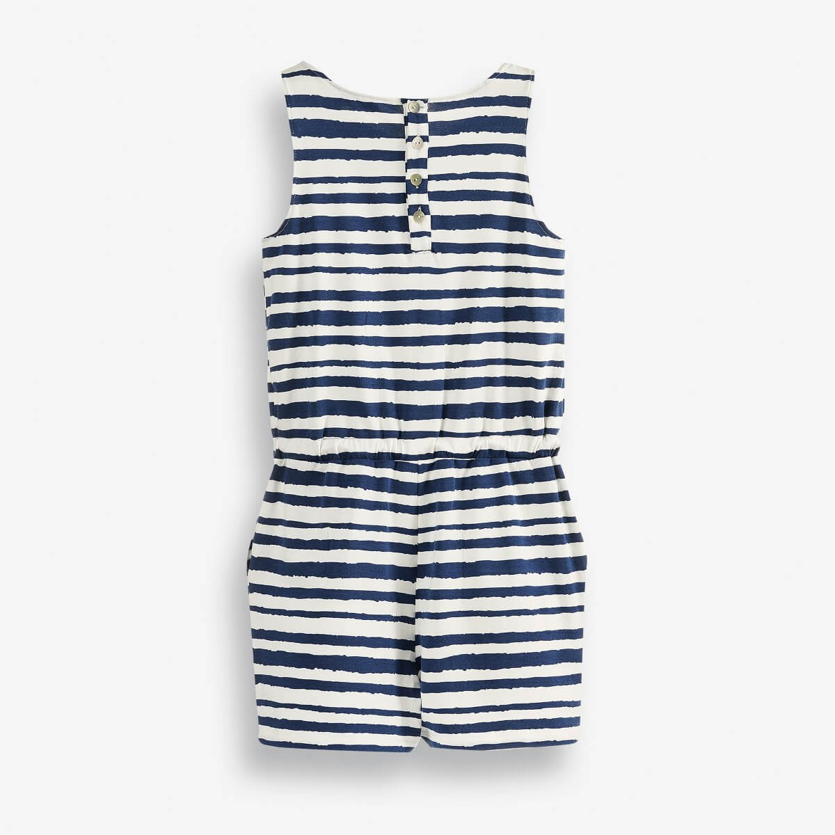 Sleeveless Girls' Jumpsuit With White and Blue Horizontal Stripes