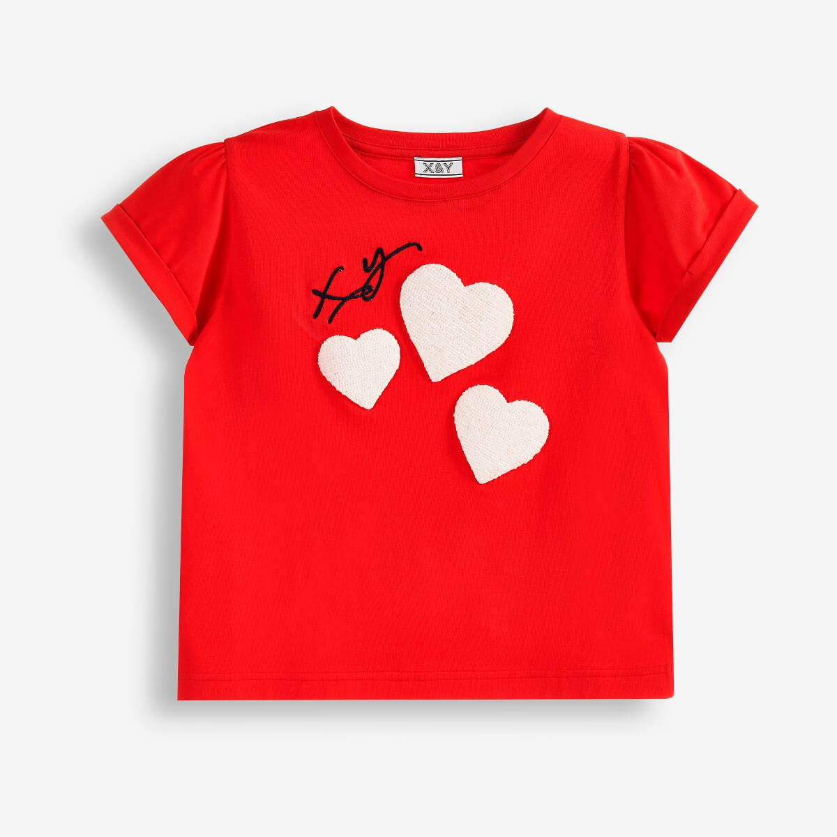 Girls' T-Shirt with Heart Embroidery on the Front