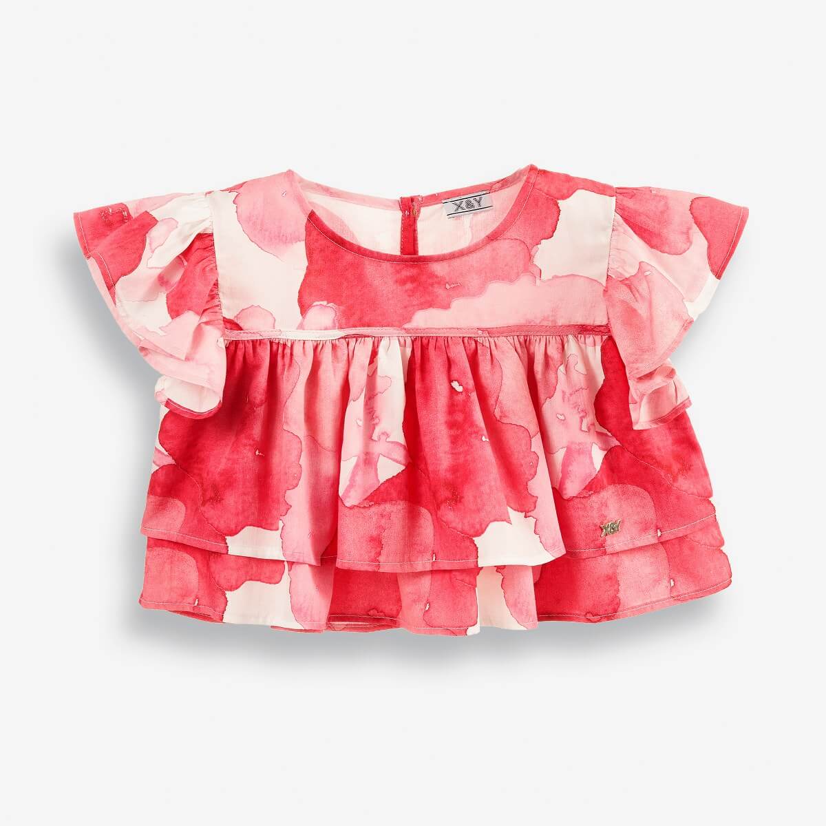 Abstract Rose Girls' Cropped Blouse with Spacious Sleeves