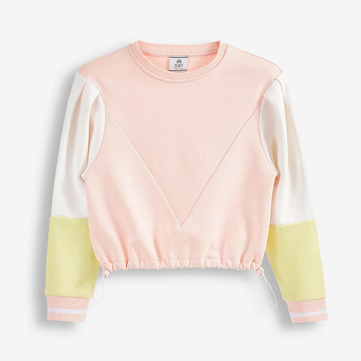 Cropped Girls' Sweatshirt with Puffed Sleeves and Elastic Sleeve Cuffs