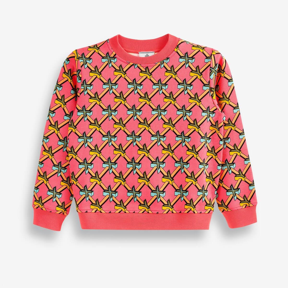 Cropped Girls' Sweatshirt with an All-Over Brand Print