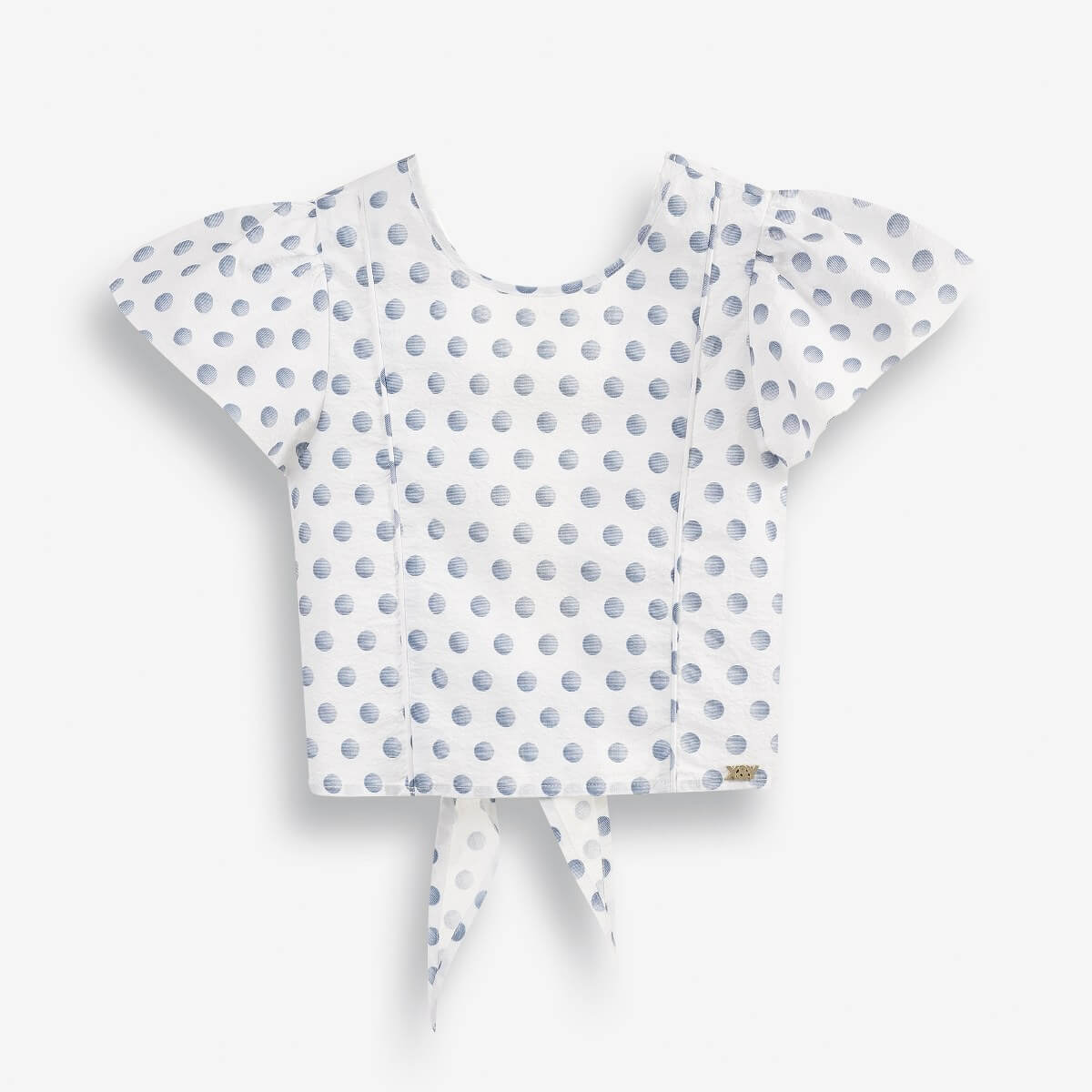 Girls' Short-Sleeve Blouse with Front Ties and Puffed Sleeves