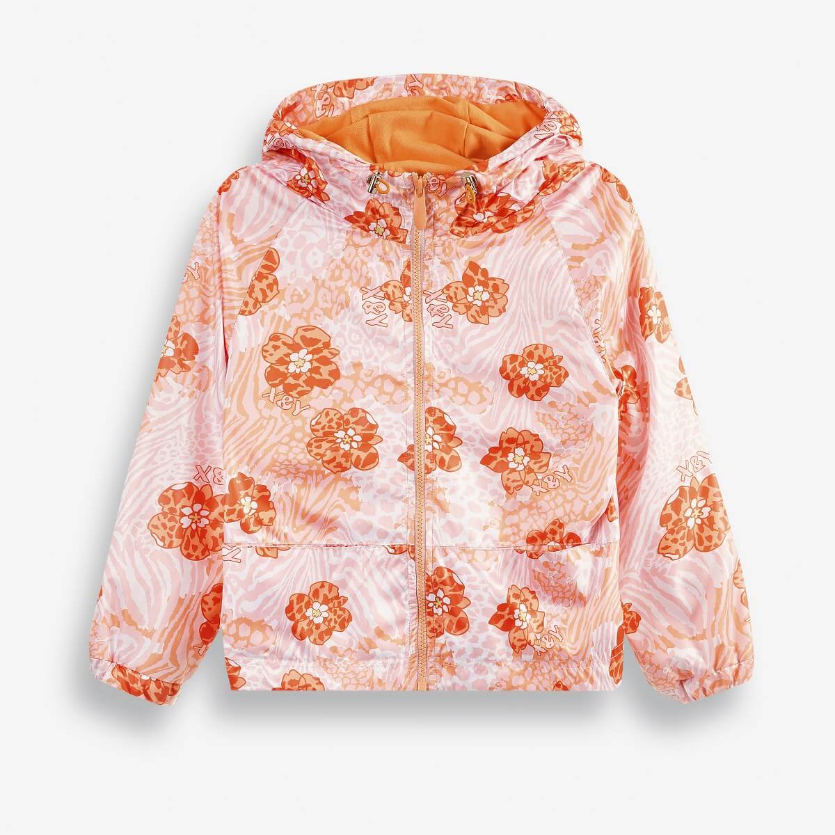 Floral Girls' Hooded Jacket with a Zip-Up Closure