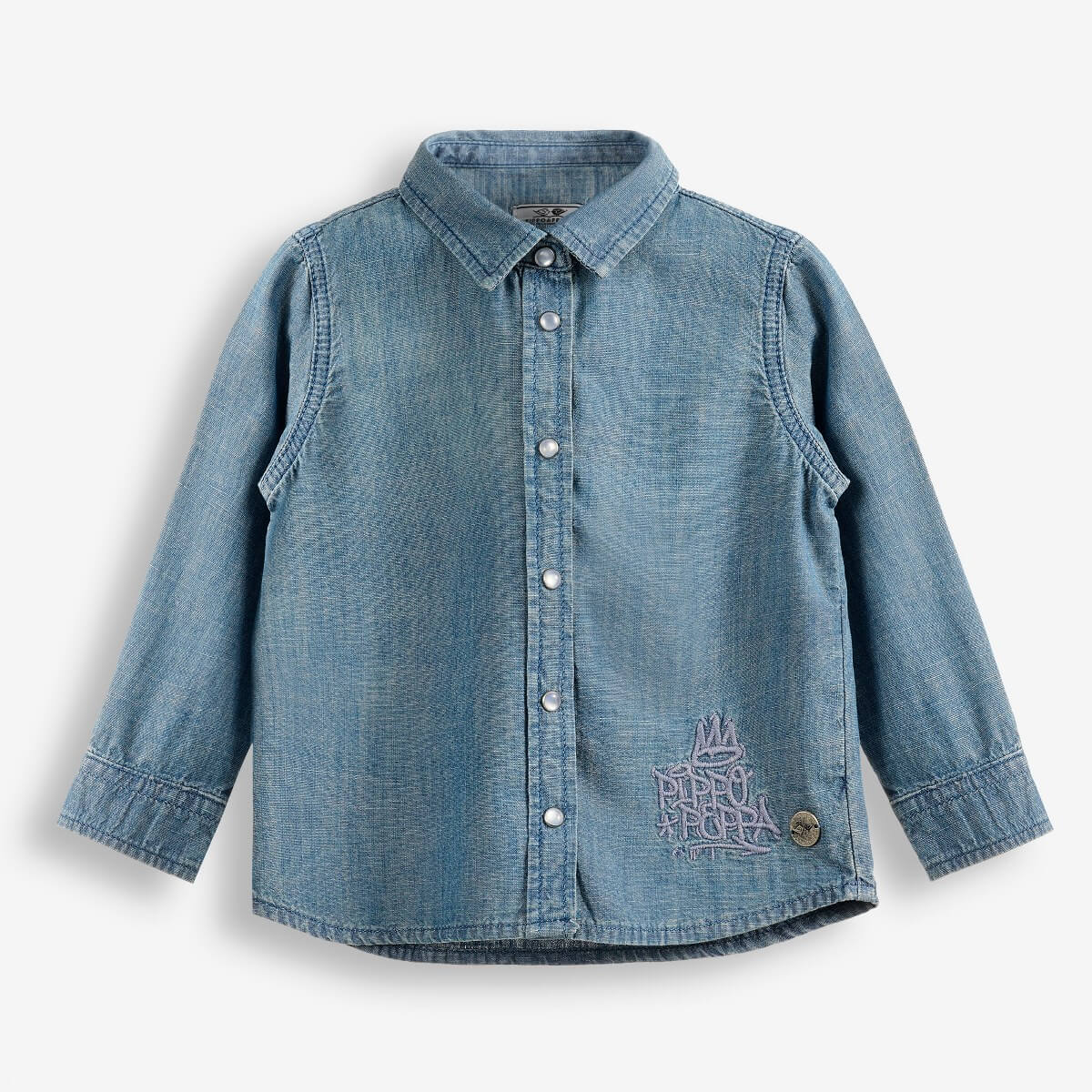 Baby Boys' Collared Denim Button-Up Shirt  with Embroidery