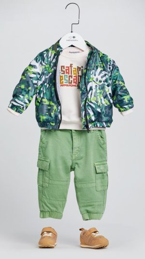 Baby Boys' Jacket with an All-Over Floral Leaf Pattern