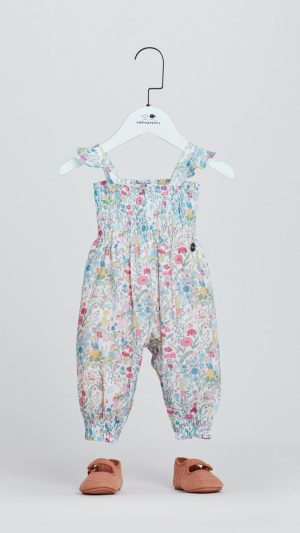 Baby Girls' Dungarees with an All-Over Floral Print