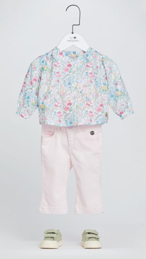 Baby Girls' Shirt with Puffed Sleeves and an All-Over Floral Print