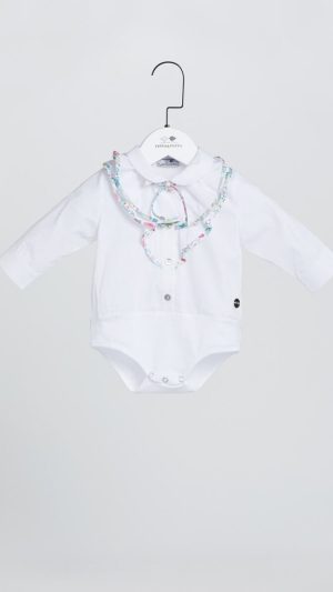 Baby Girls' Bodysuit with Long Sleeves and Neckline Ruffles