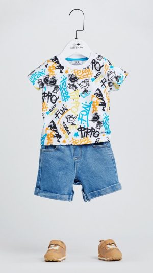 Baby Boys' T-Shirt with an All-Over Grafitti Print