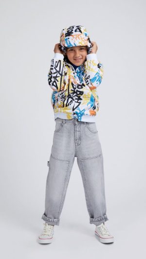 Boys' Hooded Jacket with an All-Over Graffiti Print