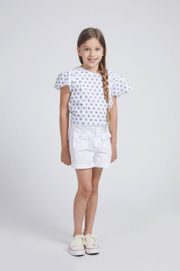 Girls' Short-Sleeve Blouse with Front Ties and Puffed Sleeves