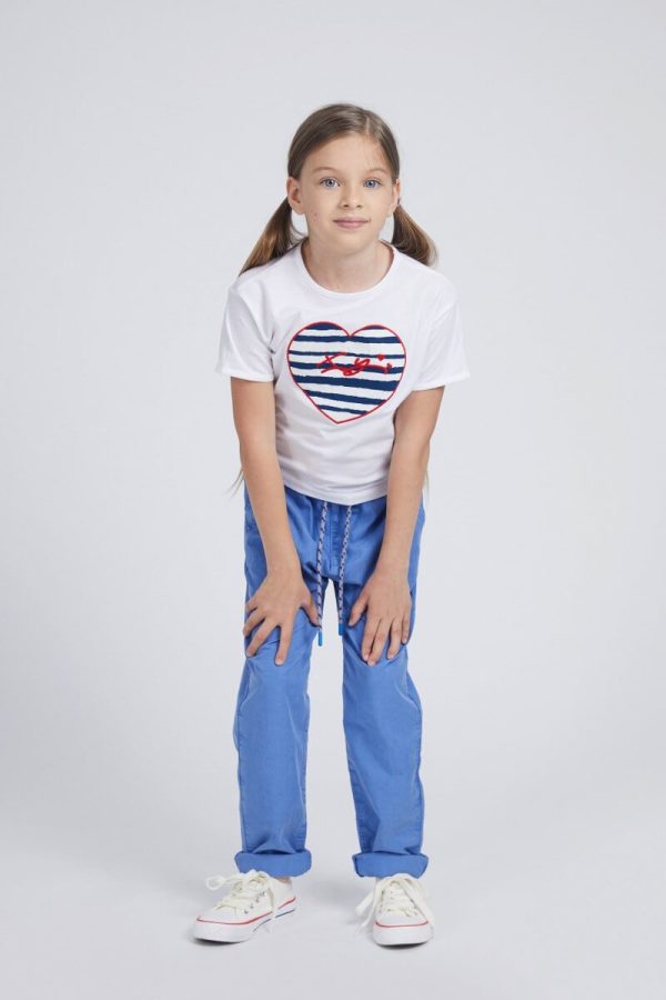 Girls' Cropped Top With Stripe-Filled Heart Embroidery