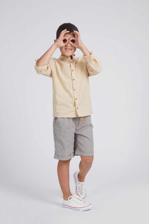 Boys' Chino Shorts with Side Pockets and a Vertical Stripe Pattern