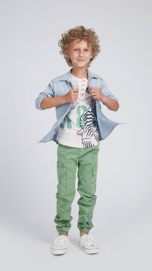 Boys' Cargo Trousers with Large Side Pockets and Cuffed Ankles
