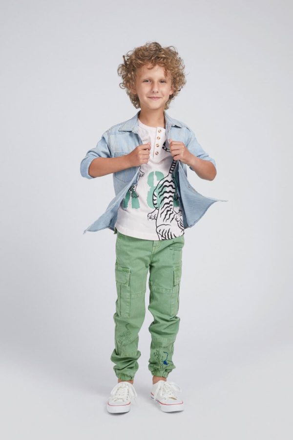 Boys' Cargo Trousers with Large Side Pockets and Cuffed Ankles