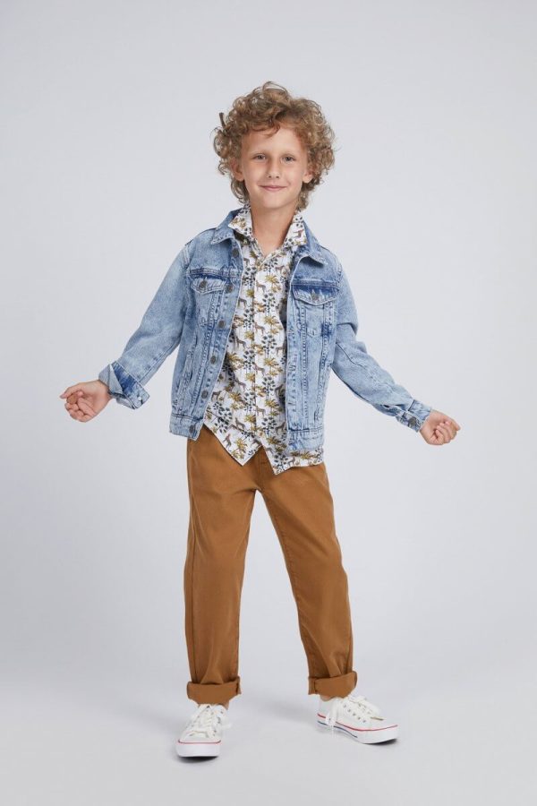 Boys' Collared Shirt with Short Sleeves and an All-Over Graphic Print