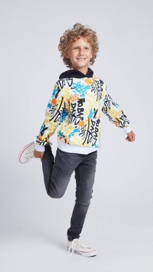 Boys' Hooded Sweatshirt with an All-Over Graffiti Print