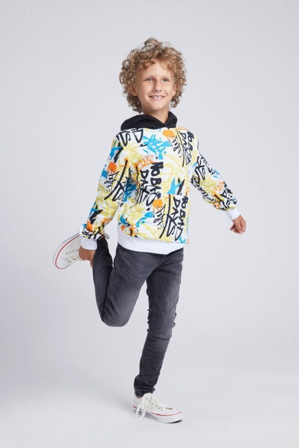 Boys' Hooded Sweatshirt with an All-Over Graffiti Print