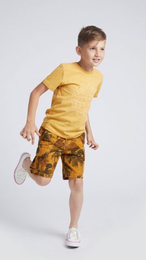 Boys' T-Shirt with a Ribbed Neckline and a Statement-Branded Front