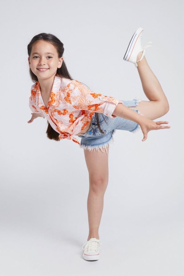 Girls' Collared Shirt with an All-Over Floral Print