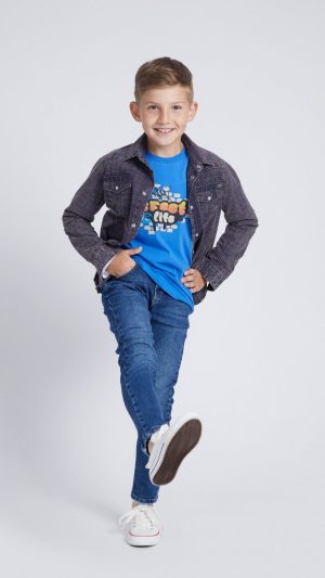Boys' Long-Sleeved T-Shirt with a Ribbed Oval Neckline