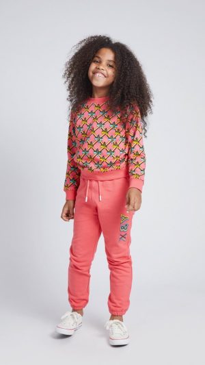 Cropped Girls' Sweatshirt with an All-Over Brand Print