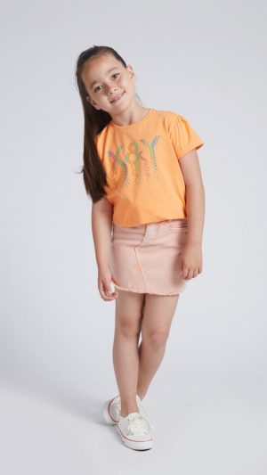 Girls' T-Shirt Top with a Premium Brand Print on the Front