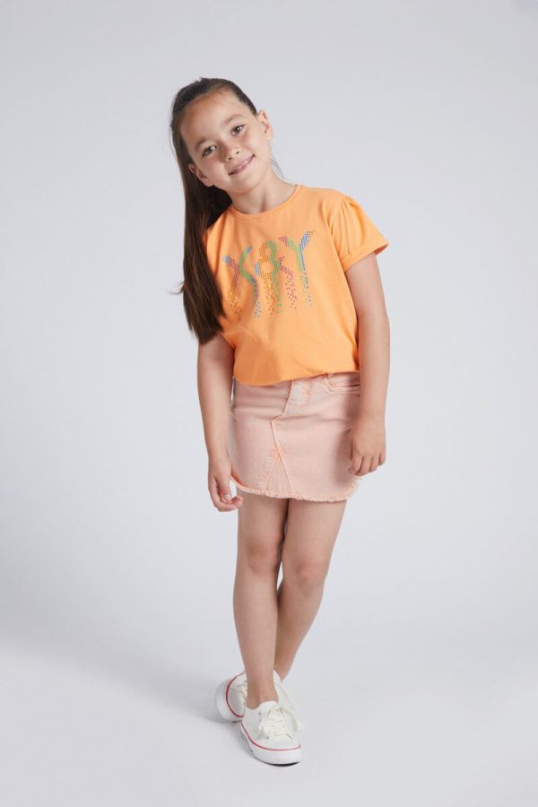 Girls' T-Shirt Top with a Premium Brand Print on the Front