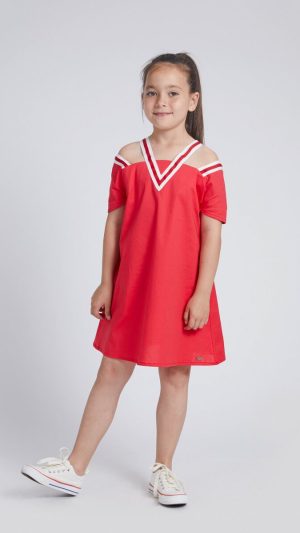 Girls' V-Neck Dress with Short Sleeves